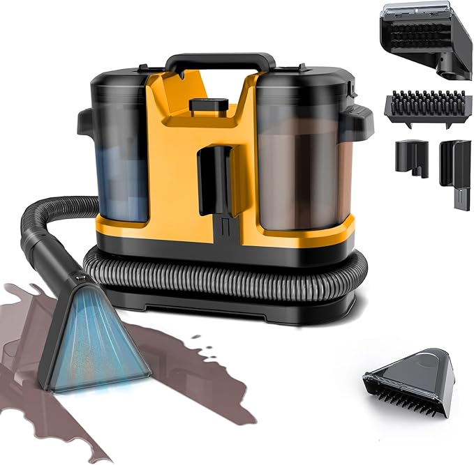 Portable Carpet Cleaner with Steam&amp Heating System Powerful Suction Carpet Cleaner with 3 Cleaning Tools&amp Solution 2 in 1 Upholstery Cleaner Steam Cleaner(yellow)