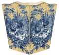 Marye-Kelley Blue and Gold Rooster Toile Wastepaper Basket French Country Wood Scalloped Top Waste Basket for Kitchen Bathroom Bedroom Living Room Handmade Made in The USA