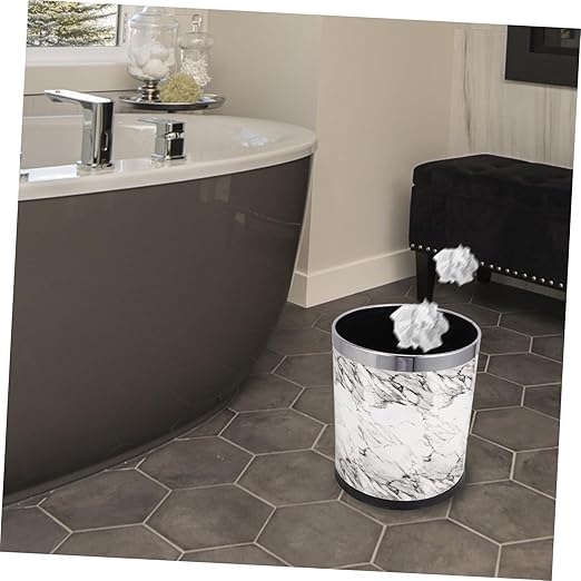 Marbling Trash Can Wastebasket for Home Office Bathroom and Easy to Clean Elegant Design for Bedroom and Dorm Use
