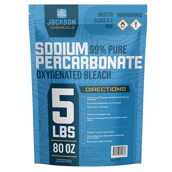 Sodium Percarbonate 5 lb – Chlorine-Free Laundry Booster Eco-Friendly Stain &amp Odor Remover Multipurpose Cleaner - Oxygenated Bleach Powder