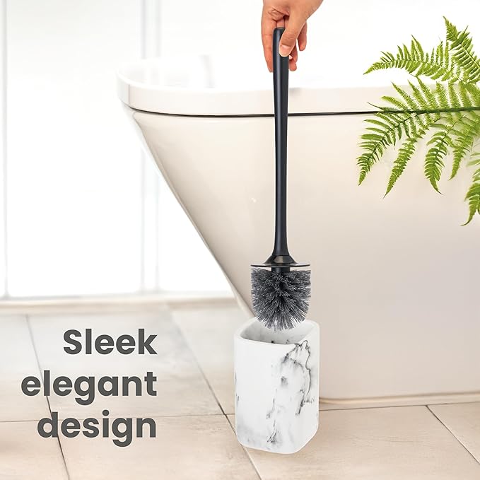 Vigar Zense Toilet Brush and Holder Set Toilet Bowl Brush with Polyresin Stone Holder Bathroom Sets for Bathroom Decor and Accessories White Marble