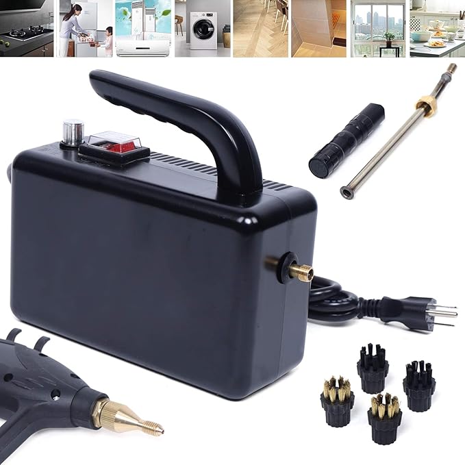 CNCEST Steam Cleaner 110V 1600W High Pressure Commercial Steam Cleaning System Portable Hand-held Pressurized Steam Cleaner 360 ° Cleaning for Kitchen Car (Black)
