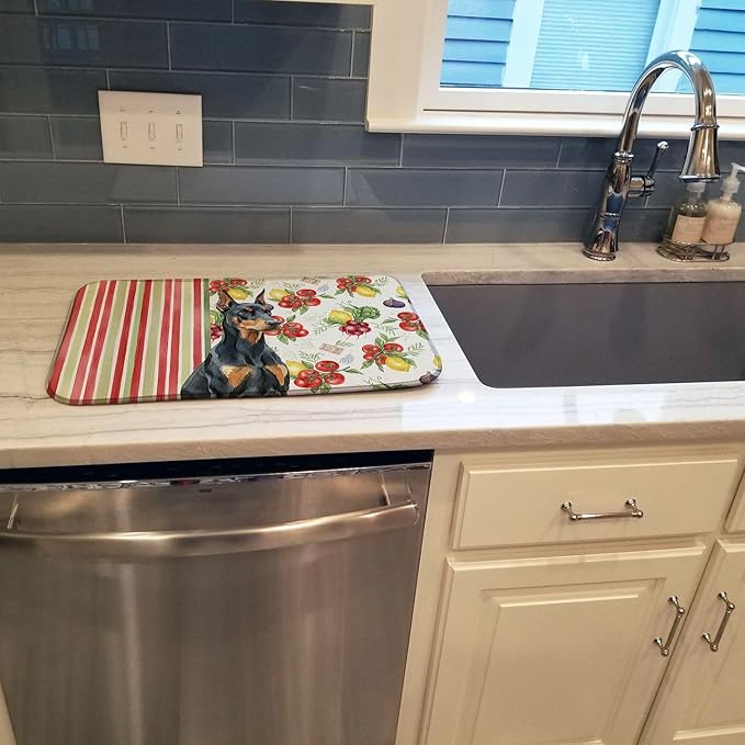 Caroline's Treasures Doberman Pinscher Vegetables Dish Drying Mat Absorbent Dish Drying Mat Pad for Kitchen Counter Dish Drainer Mat for Countertop 14 x 21 Multicolor