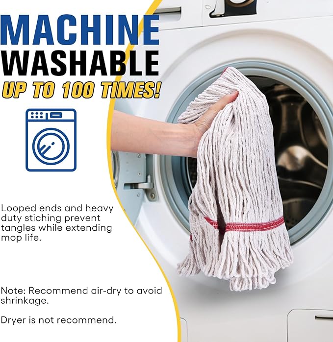 Matthew Cleaning Commercial Mop Head Replacement 5 Inch Wide Headband Looped End Cotton Blend String Wet Mops for Floor Cleaning 18 oz Medium Case Pack 12 Pcs White