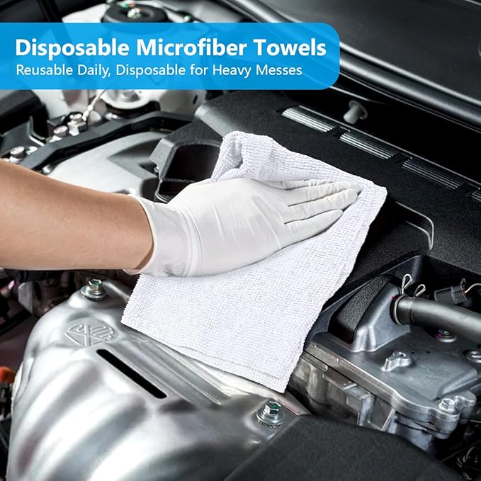 GLIMGLINT White Microfiber Cleaning Cloth 100 Pack Cleaning Rags Lint-Free Ultra Absorbent Reusable Paper Towels for Home Kitchen Car Garage or Shop Dish Rags 11 x 9