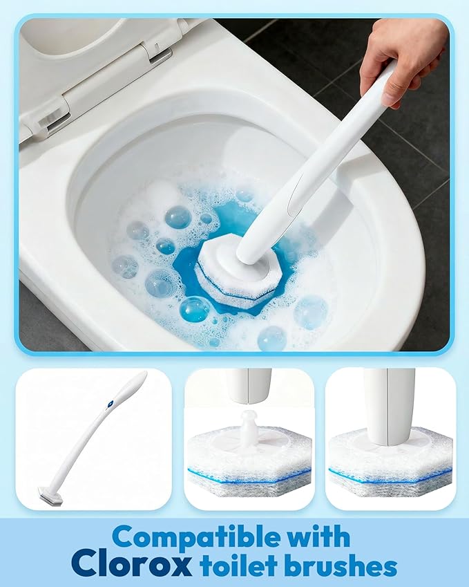 Disposable Toilet Wand Refill Compatible with Clorox Toilet Brush 60 Count Disposable Heads for Deep Cleaning