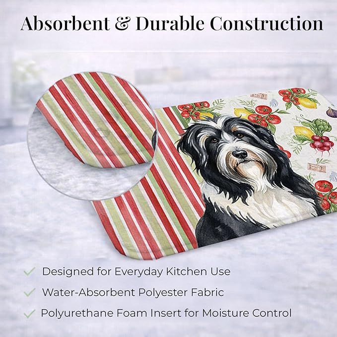 Caroline's Treasures Black Bearded Collie Vegetables Dish Drying Mat Absorbent Dish Drying Mat Pad for Kitchen Counter Dish Drainer Mat for Countertop 14 x 21 Multicolor
