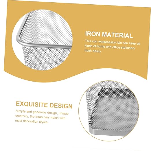 Alipis Square Metal Wastebasket Sturdy Iron Frame Black Mesh Design Trash Can for Home and Office Compact Size for Office Use and Waste Disposal