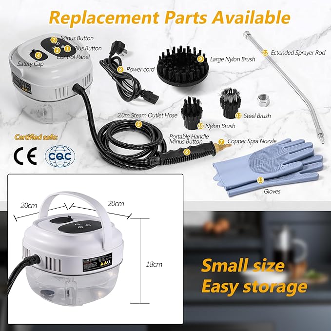 Handheld Steam Cleaner 2500W Portable Steamer For Cleaning Car Detailing and Grout 15s Heat-Up 1.5L Tank Pressurized Steam Cleaner for Home Use &amp all Surfaces