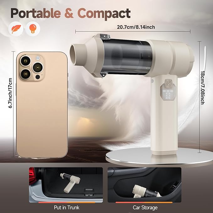 Car Vacuum Handheld Car Vacuum Cleaner Cordless with Brushless Motor 20000PA Suction High Power Rechargeable Vacuum Cleaner &amp Air Duster 4-in-1 Portable Mini Hand Vacuum Blower with LED Display