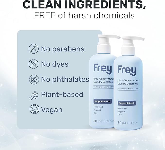 FREY Concentrated Natural Laundry Detergent - 50 Concentrated Loads of Long Lasting High Efficiency Liquid Laundry Detergent - Eco Friendly Blend of Great Smelling Biodegradable Natural Ingredients S