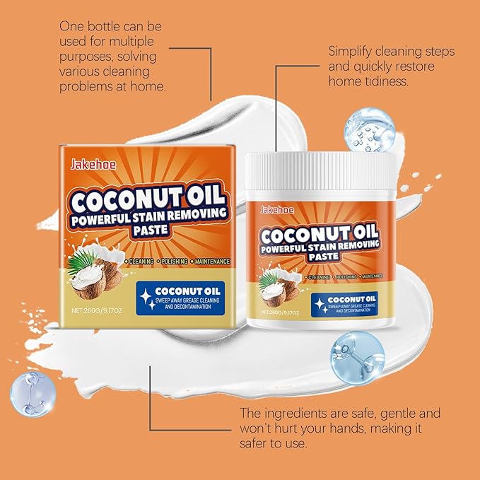 Coconut Oil Stain Remover Paste - Heavy Duty Kitchen Grease Cleaner Multi-Purpose Polish For Surfaces Removes Stubborn Oil &amp Dirt(2PCS)