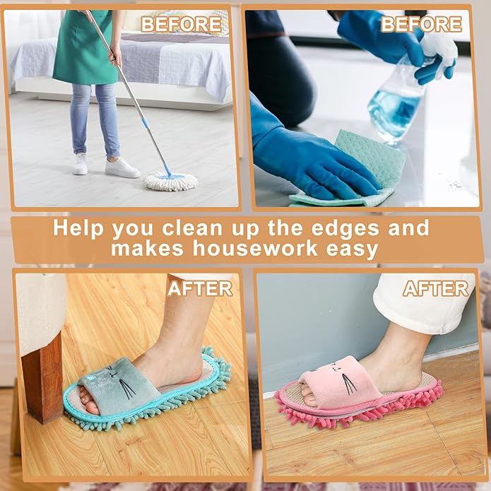 Wesiti 4 Pairs Washable Mop Slippers Microfiber Funny Mop Shoes Floor Cleaning Slippers for Women Home Floor