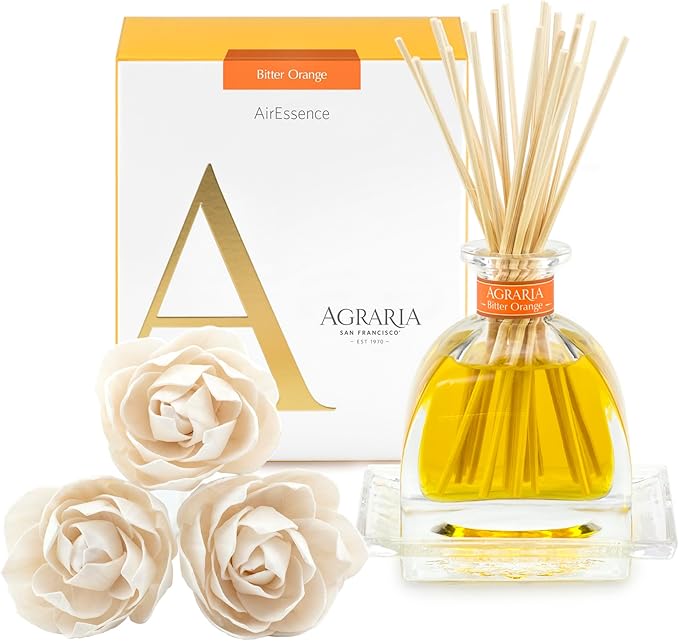 AGRARIA AirEssence Flower and Reed Diffuser Set Handmade Sola Flower Botanical Home Fragrance Set Scented Oil Reed Diffuser Gift for All Occasions