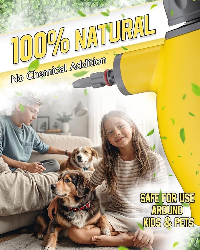 Handheld Steam Cleaner with Safety Lock 500mL Large Tank &amp 19PCS Accessories - Multi-Surface Deep Cleaning for Kitchen Bathroom Car Sofa - Removes Stubborn Grime Sanitizes Surfaces (Yellow)