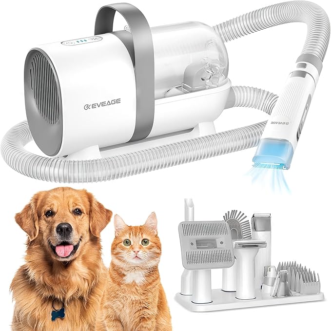 EVEAGE Dog Grooming Vacuum 13000Pa Strong Grooming 1.5L Large Capacity Dust Cup Low Noise Pet Hair Vacuum 7 Grooming Tools &amp 6 Nozzles for Cat &amp Dog Hair