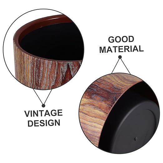 PRETYZOOM Retro Wood Grain Trash Can Lidless Round Wastebasket for Home Office Bedroom Open Top Farmhouse Style Bin for Dorm and Kitchen