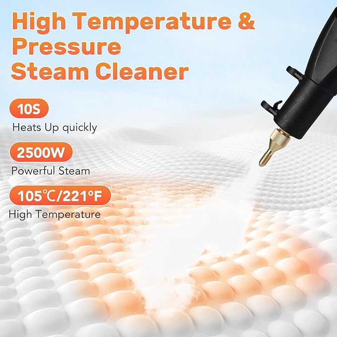 Steam CleanerHandheld Steam Cleaner1500ml High Pressure Steam Cleaner High Pressure Steamer for Cleaning for Home for Furniturefor Upholstery Car Kitchen CarpetsGrout and Tile (Orange)