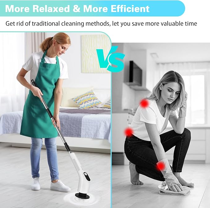 LICHIFIT Electric Spin Scrubber Waterproof Cordless Shower Cleaning Brush with Replaceable Brush Heads and Adjustable Extension Handle 2 Speeds for Bathtub Kitchen Wall Cleaning