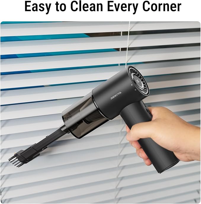 REIKIYA Car Vacuum Cleaner Portable Cordless 14000PA Compressed Air Duster 150000RPM Blower for Keyboard Computer Cleaning with LED Light&amp 7800mAh Battery Inflator Pump for Balls Inflatable Mattr