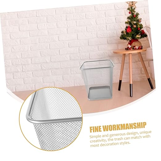 Square Mesh Waste Basket for Kitchen Bedroom Office Rustic Trash Can Solid Iron Mesh Base Modern Design