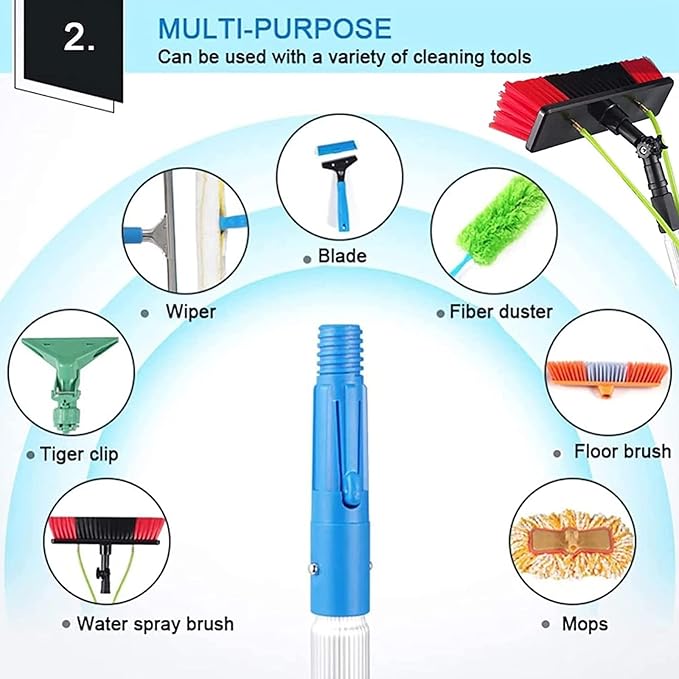 Water Fed Window Cleaning Pole Kit - 8m Outdoor Cleaner with 30cm Brush Head for Glass Solar Panels and Photovoltaic System - Efficient Washing Equipment Tool