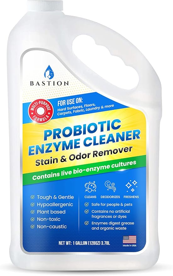 Bastion Probiotic Enzyme Cleaner - Professional Strength Solution -One Gallon- Natural Bio-Enzymatic Stain &amp Odor Remover - No Rinse Formula - Dye Free (Packaging May Vary)