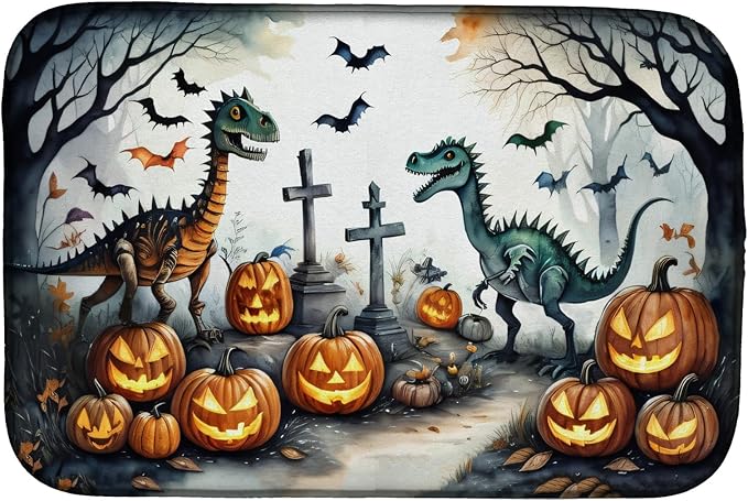 Caroline's Treasures DAC2240DDM Dinosaurs Spooky Halloween Dish Drying Mat Absorbent Dish Drying Mat Pad for Kitchen Counter Dish Drainer Mat for Countertop 14 x 21 Multicolor