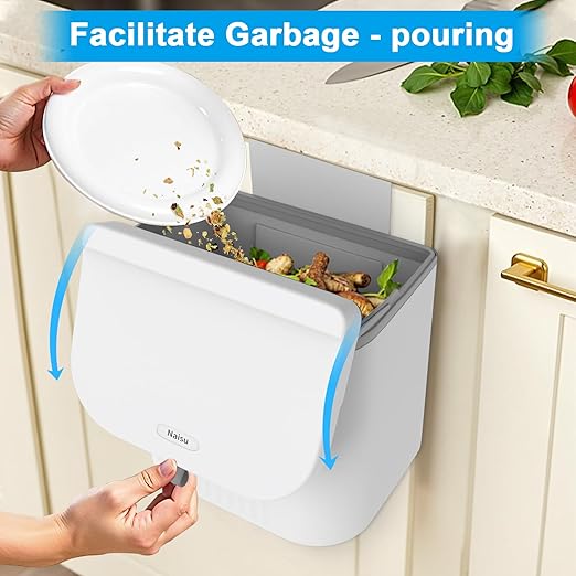 Naisu 3 Pack 1.12 Gallon Kitchen Garbage Bin for Counter Top or Under Sink Stick on the WallHanging Small Trash Can with lid for Cupboard/Bathroom/Bedroom/Office(White)