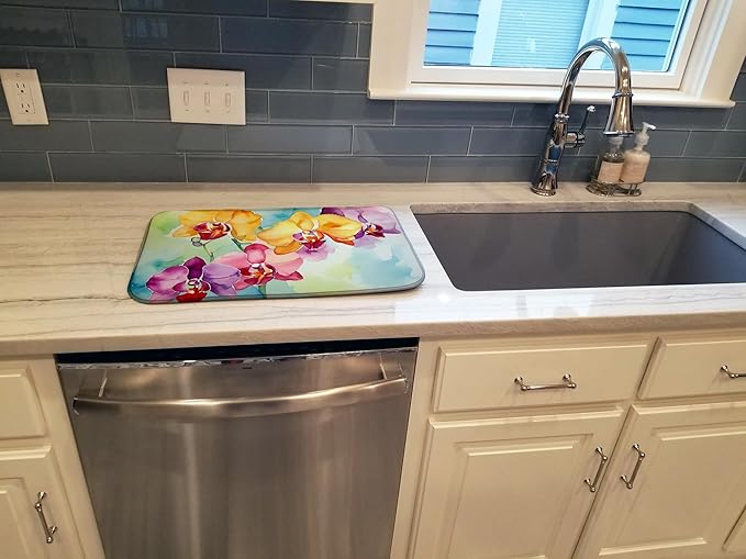 Caroline's Treasures DAC1599DDM Orchids in Watercolor Dish Drying Mat Absorbent Dish Drying Mat Pad for Kitchen Counter Dish Drainer Mat for Countertop 14 x 21 Multicolor
