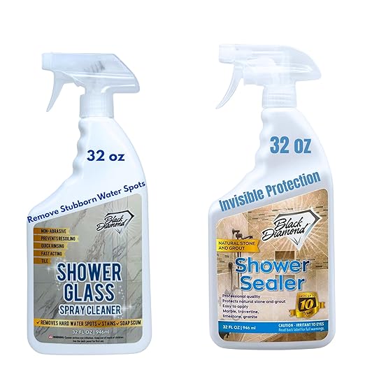 Black Diamond Stoneworks Shower Glass Cleaner Spray &amp Natural Stone Shower Sealer – 2 Pack Bathroom Bundle for Crystal-Clear Glass and Long-Lasting Stone Protection