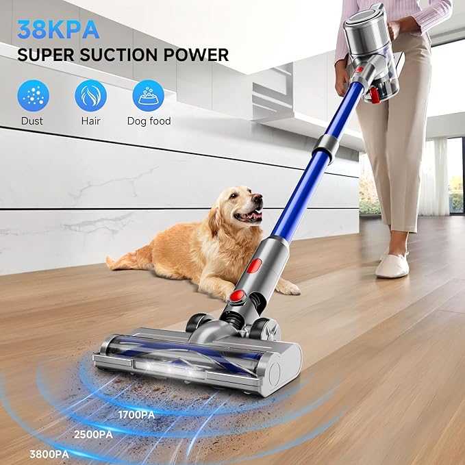 Cordless Vacuum Cleaner 8 in 1 Powerful Stick Vacuum with 50Mins Rechargeable Battery Vacuum Cleaners for Home Anti-Tangled Lightweight Handheld Vacuum for Hardwood Floor Carpets Pet Hair Blue