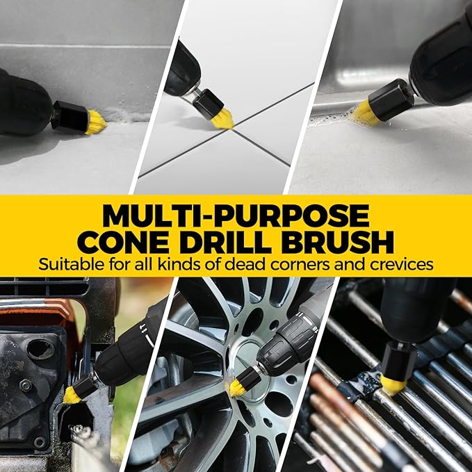 Holikme 30 Piece Drill Brush Set Scrub Pads Scrubber Brush with Extend Long Handle Clean for Grout Tiles Bathtub Bathroom Kitchen Black