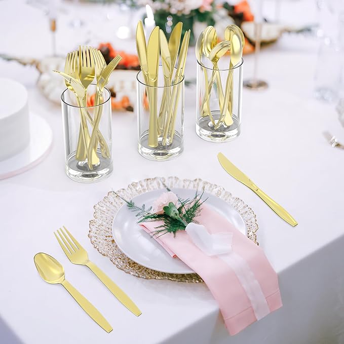 360 Count Extra Heavy Duty Gold Plastic Forks Disposable BPA-Free Heat Resistant Solid and Durable Disposable Forks Bulk Premium Plastic Forks heavy duty for Party Supply