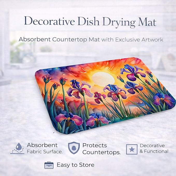 Caroline's Treasures DAC1442DDM Iris in Color Dish Drying Mat Absorbent Dish Drying Mat Pad for Kitchen Counter Dish Drainer Mat for Countertop 14 x 21 Multicolor