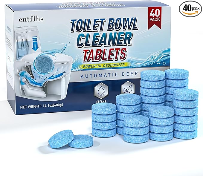 Toilet Bowl Cleaner Tablets 40 Pack Long-Lasting Drop-in Tank Tablets with Sustained-Release Technology Fight Tough Stains &amp Odors Household &amp Commercial Use Compatible with Most Toilets-C