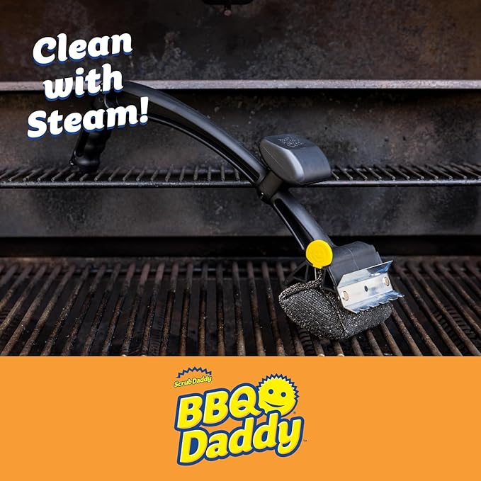 Scrub Daddy BBQ Daddy Grill Brush for Outdoor Grill - Bristle Free Grill Brush with Steel Grill Scraper + Scrub Brush - Temperature Controlled Scrubbing Power for Grill Cleaning (1 Count)