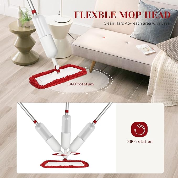 Spray Mop for Floor Cleaning Wet Dry Microfiber Mop with 4 Washable Pads 650 ml Refillable Bottle and 1 Scraper for Home Kitchen Hardwood Laminate Wood Vinyl Ceramic Tiles Wooden Floor