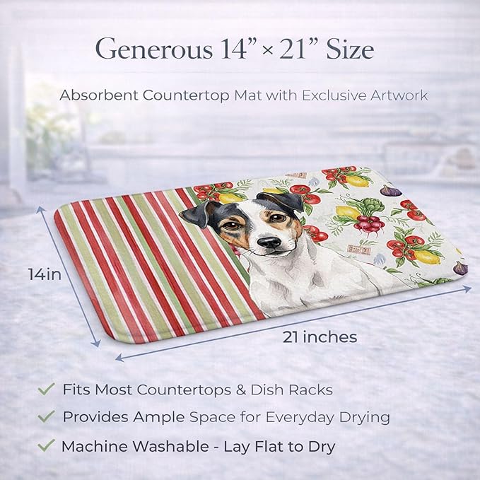 Caroline's Treasures White and Black Jack Russell Terrier Vegetables Dish Drying Mat Absorbent Dish Drying Mat Pad for Kitchen Counter Dish Drainer Mat for Countertop 14 x 21 Multicolor