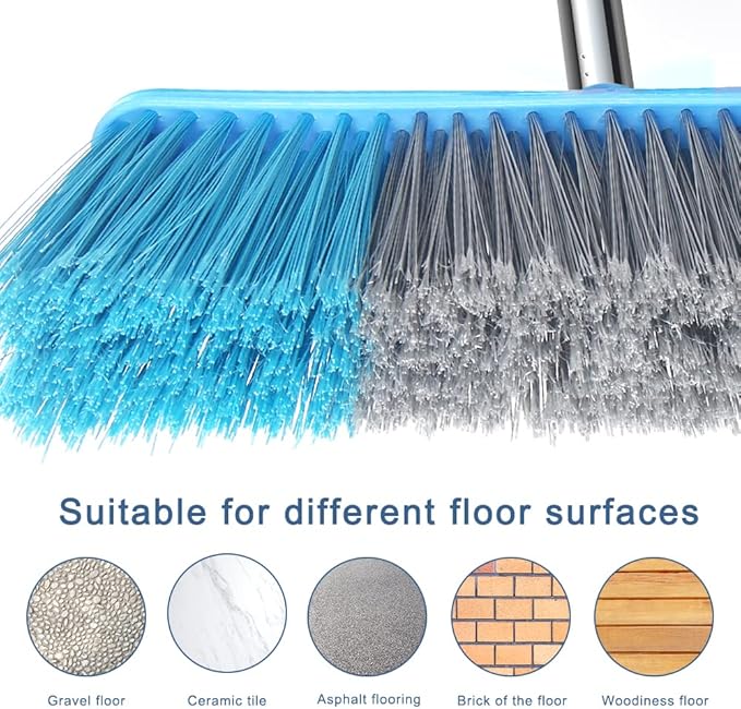 LandHope Heavy Duty Broom 15.75in Wide Push Broom 45.67in Long Handle Adjustable Floor Sweeper for Indoor Outdoor Commercial Warehouse Home Kitchen Patio Garden Garage