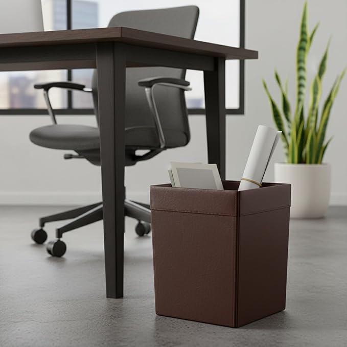 Dacasso Chocolate Brown Leather Waste Basket