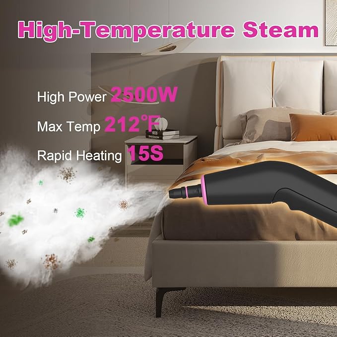 Portable Steam Cleaner for Cleaning with 16pcs Accessories 6-Level Adjustable 15s Heat-Up Handheld Steam Cleaner for Home Tile Grease Dirt Car Detailing Lightweight Design for Women&amp Girls