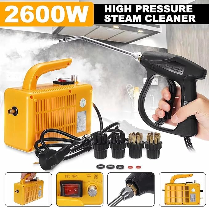 2600W Household Electric Steam Cleaner 120℃ High Temperature Steam Portable Handheld Steamer Car Kitchen Brush Cleaning MachineBlack