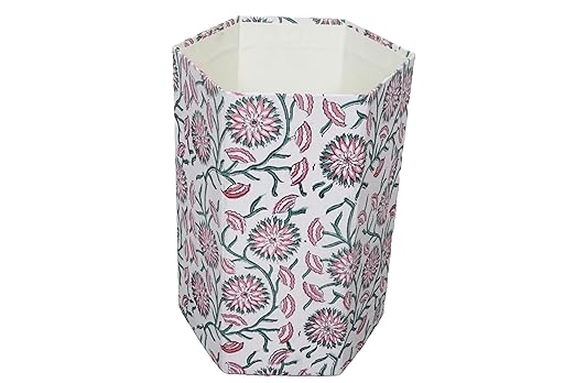 Handmade Cotton Paper Waste Basket Stylish Trash Can for Home or Office (1 White Pink SUNFLOWAR)