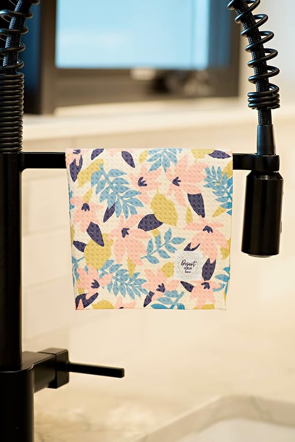 Waffle Weave Dish Cloths || 5 Pack || Highly Absorbent || Double Sided || Soft Premium Microfiber Cleaning Cloth || 12x12 inches (Floral)