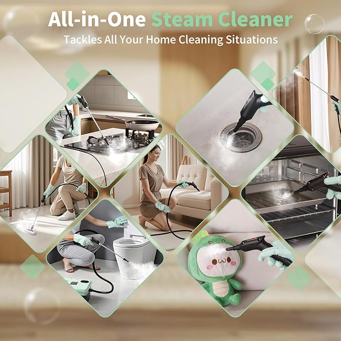 2500W Steam Cleaner - Adjustable 6-Level Steam Control 15s Fast Heat 1.6QT Water Tank Portable High-Pressure Steamer for Home Car Grout