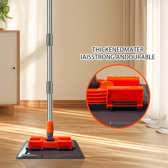Professional Microfiber Mop Includes 2 Reusable Mops Head and 1 Scrub Brush Ideal for Hardwood and Tile Floor Cleaning Stainless Steel Telescopic Handle Rotating mop Head