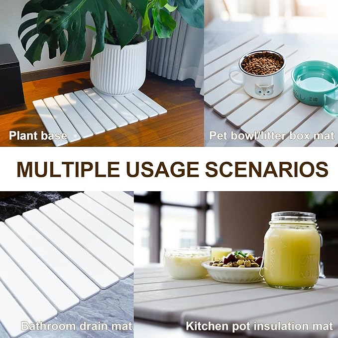 Large Stone Dish Drying Mat for Kitchen Counter 24×16 Quick Dry Collapsible Diatomaceous Earth Mat – Super Absorbent Foldable Drying Pad for Dishes (White 23.2 x 15.4)