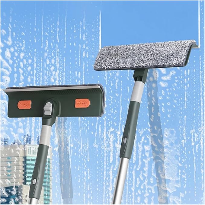 180° Rotatable Long Handle Window Mop – Glass Cleaner with Silicone Scraper and Brush – Household Cleaning Tool for High Windows(210cm - Hooks)
