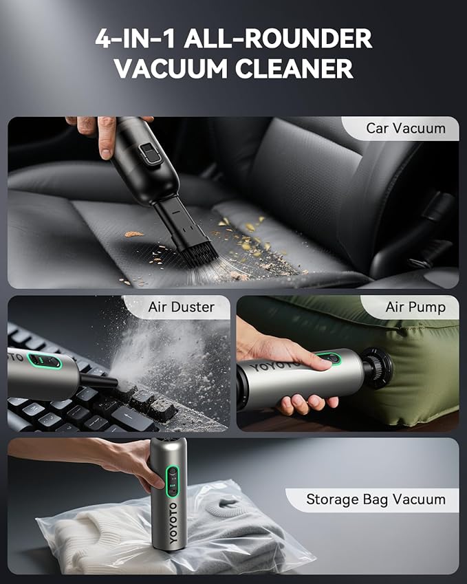 Car Vacuum Handheld Vacuum Cordless with 21000Pa Powerful Suction &amp 3 Modes 4-in-1 Portable Hand Held Mini Vacuum Cleaner Rechargeable Ultra Light for Car Home Office (Silver)